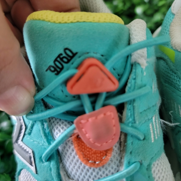 New Balance 9060 Kids' Aqua and Lemon Sneakers - Picture 6 of 7